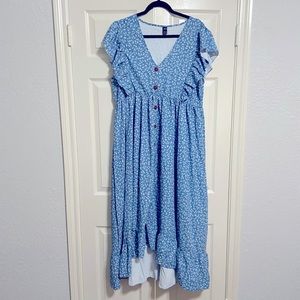 New, Shein, Womens Hi-Lo Blue Floral Dress, Sz XXL